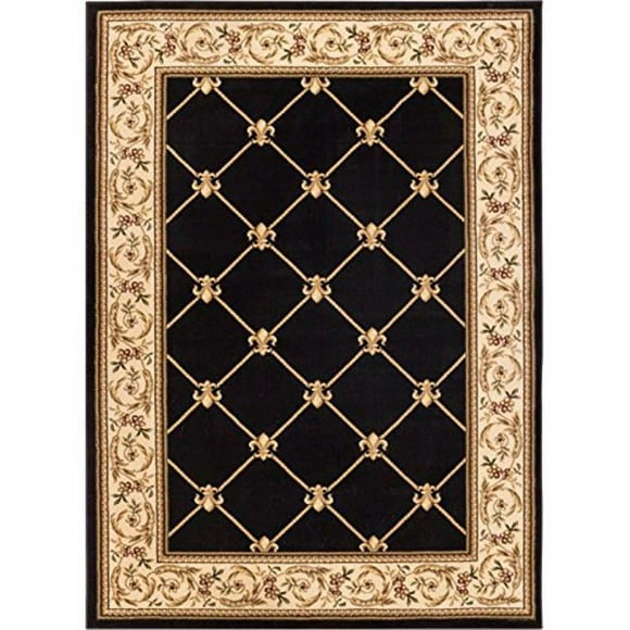 Infinity Home 36234 3 ft. 11 in. x 5 ft. 3 in. Timeless Fleur De Lis Area Rug - Black