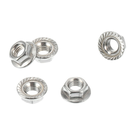 Unique Bargains 5 Pcs M5*0.8 Car Flange Nuts 304 Stainless Steel Girded Hex Lock Flange Nuts Non-Slip Lock Flange Silver Tone for Car Motorcycle