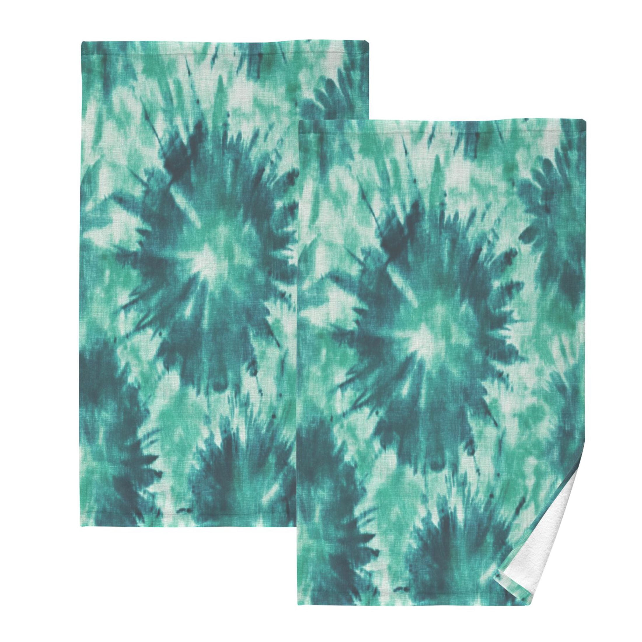 2 Pcs Absorbent Face Towel Bath Hand Towels Soft Breathable Cotton Towel Set for Bathroom Kitchen Hotel Spa Decor Dark Teal Tie-dye Pattern