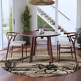 thumbnail image 4 of Brown Western Farmhouse Round Rug 7ft Washable Circle Rugs Non Slip Vintage Cowboys Cactus Large Area Rug Indoor Floor Carpet for Bedroom Kitchen Living Room Home Office Dining Room Nursery, 4 of 8