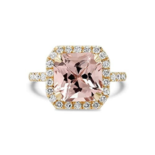 HeartsAndYou 2ct Natural Peach Morganite & Diamond Ring Halo 100% REAL 14k SOLID Yellow Gold