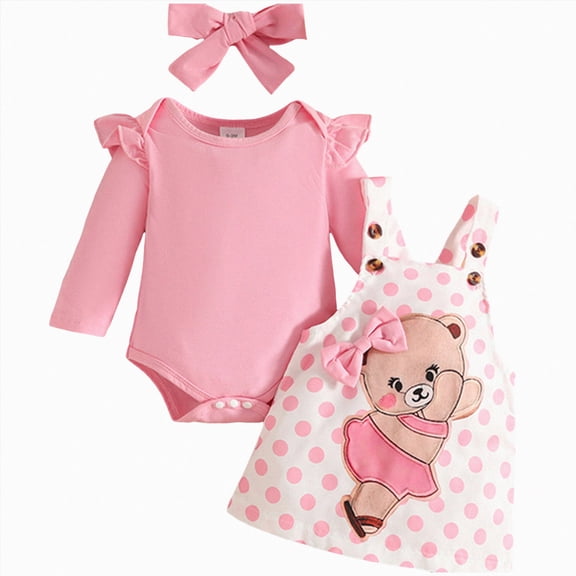 Splozh Preemie Baby Girl Clothing 3 6 9 12 18 Months Baby Girl Clothes Newborn Baby Girl Romper Ruffle Short Sleeve Cute Jeans Skirt Outfit,Pink,6-9 Months