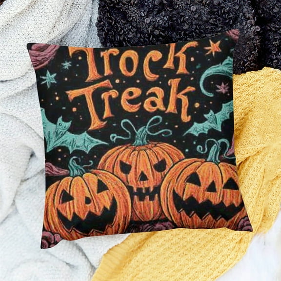 FCXZI Halloween Gothic Skeleton Decorative Throw Pillow Covers  Trick or Treat Black Cat Skull Jack O Lantern Pumpkin Porch Outdoor Home Decor, Spooky Rose Flower Bat Couch Cushion Case 18x18in