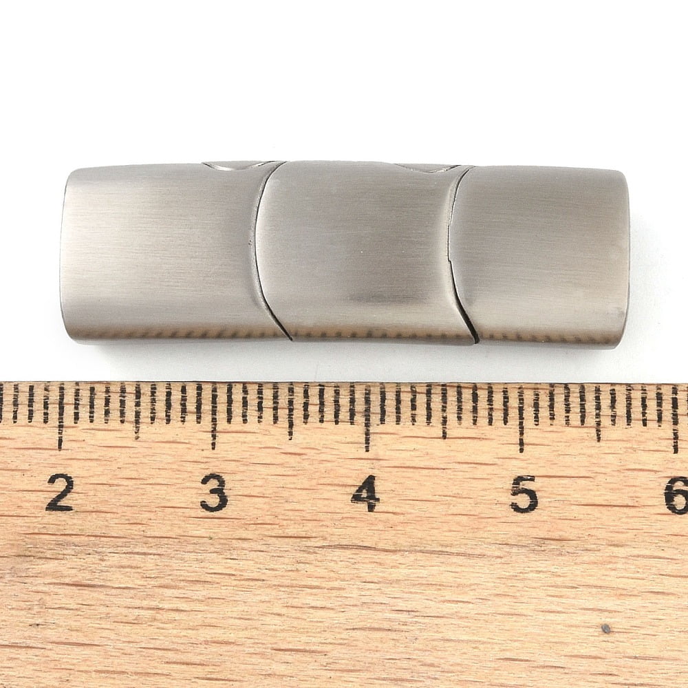 10Set Tarnish Resistant 316 Surgical Stainless Steel Magnetic Clasps with Glue-in Ends Frosted Rectangle Matte Style Stainless Steel Color 43.5x14x8mm Hole: 12x6mm