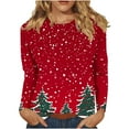 thumbnail image 2 of Womens Tops Christmas Printed Round Neck Long Sleeve Casual T-shirt Blouse Red L,Blouse for Women, 2 of 5