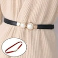 thumbnail image 6 of Women Skinny Belts Elastic Wrap Stretch Band Wrap Pearl Buckle Decorative, 6 of 8