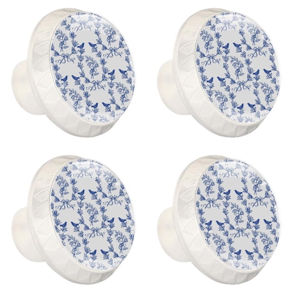 4 Pcs Blue Flowers and Animals Knobs for Kitchen Cabinet Cupboard Dresser Bookcase Drawer Pulls Handles Round Home Decor