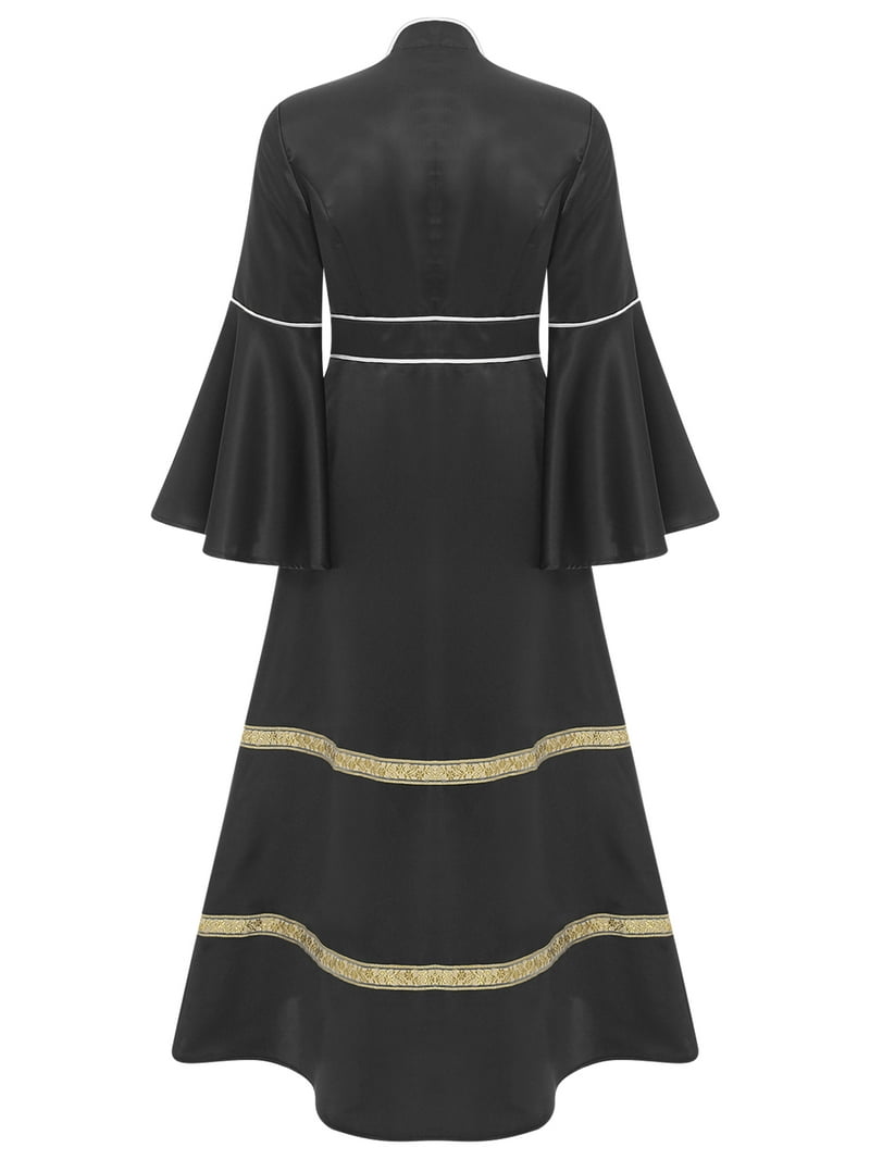 Inlzdz Church Clergy Dress for Women Long Sleeve Buttons Minister Choir Robe Liturgical Vestments Black XXL, Women's, Size: 2XL