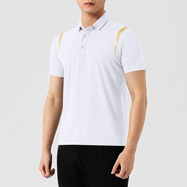 Ceisia Men's Slim Fit Breathable Short Sleeve Turndown Collar Shirt with Contrast Shoulder Trim White XXL Gifts