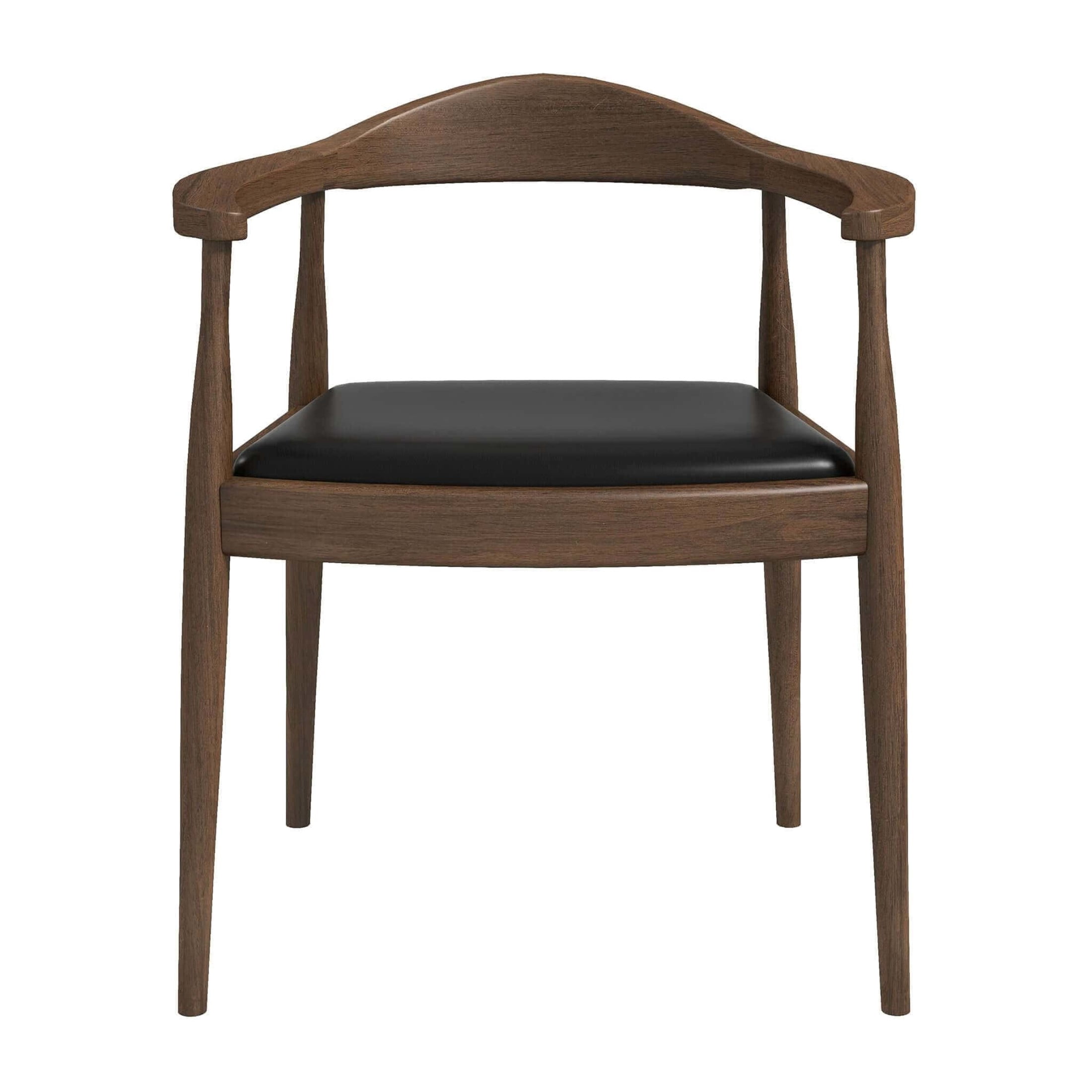 Noble House Trevor Kelly Mid-century Modern Dining Chair, Solid Wood Frame with Leather Upholstery, Black and Brown
