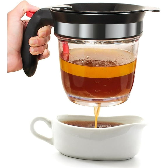 Vondior Best 4 Cups Gravy Separator and Fat Separator 32 Ounces Makes Healthier Gravy, Soup or Sauce Greasefree, 1 Liter Measuring Capacity