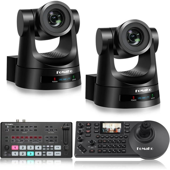 FoMaKo 20x ptz camera(2pcs) ptz camera controller(1pc) 4k input video switcher Bundle black(BH202 M2)