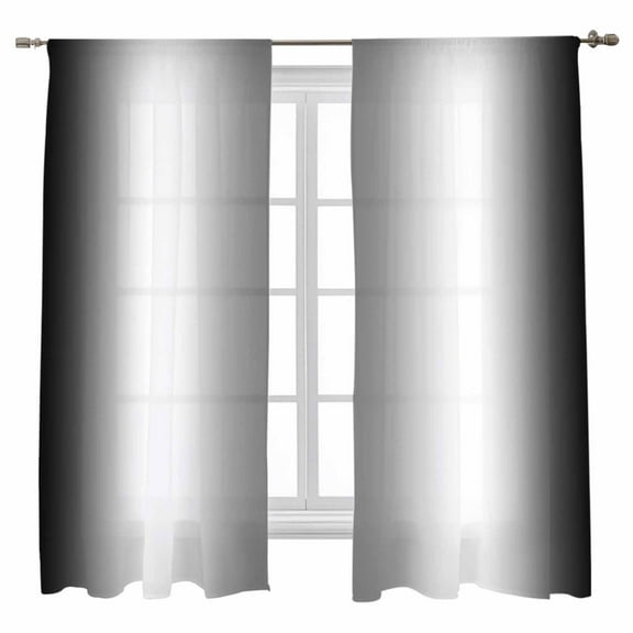 Sheer Curtains 72 inches Long, Abstract Black White Gradient Ombre Light Filtering Sheer Window Curtains Rod Pocket Voile Drapes for Bedroom Living Room, 52"W x 72"L 2 Panels