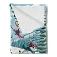 thumbnail image 2 of Ambesonne Cat Fleece Throw Blanket Snowy Cartoon Skiing Kitties 50"x70" Pale Blue Raspberry White, 2 of 5
