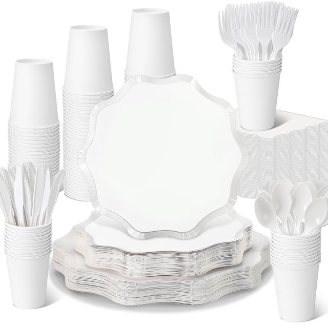 Suministros de fiesta Ziliny, 350 unidades, desechables, blancos, para 50 invitados