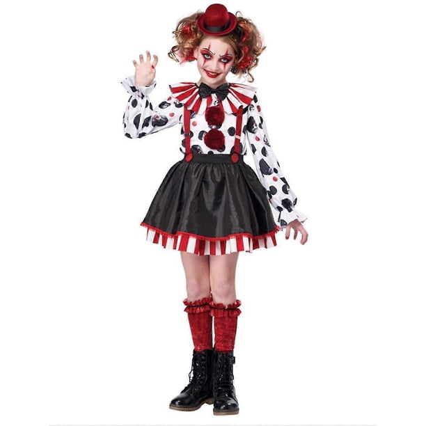 Conjunto de disfraz de payaso de Halloween para adultos, niños y mujeres, disfraz de circo aterrador para fiesta de cosplay