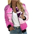 thumbnail image 2 of WXLWZYWL Women's Bomber Jacket Lightweight Full Zip Up Jacket Cropped Floral Coat Jacket Retro Moto Windbreaker Outwears Halloween Custume, 2 of 5