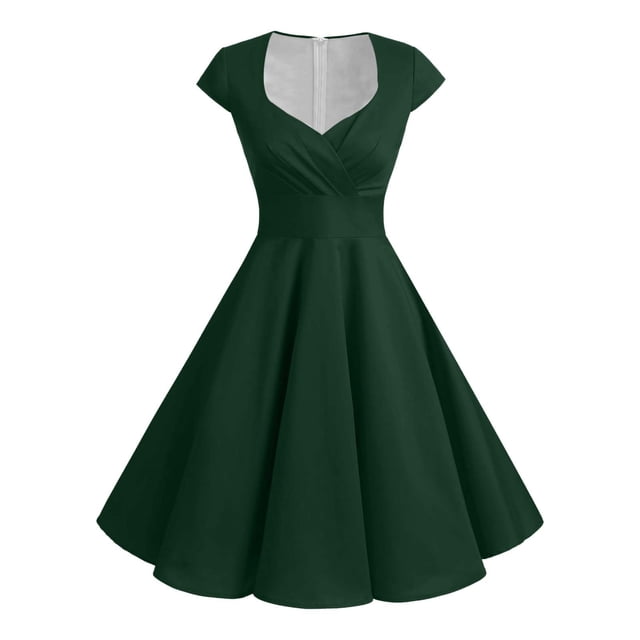 Vestido retro de fiesta liso para mujer: diseño informal de corte A, cintura alta para diversas ocasiones, tallas S-XXL.
