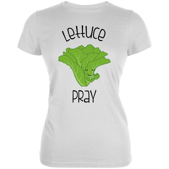 Vegetable Lettuce Let Us Pray Funny Juniors Soft T Shirt White X-LG