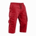 thumbnail image 4 of Capri Cargo Shorts for Men Below Knee Long Shorts with Pockets Drawstring Elastic Waist Baggy Utility Hiking Pants Wine L, 4 of 6