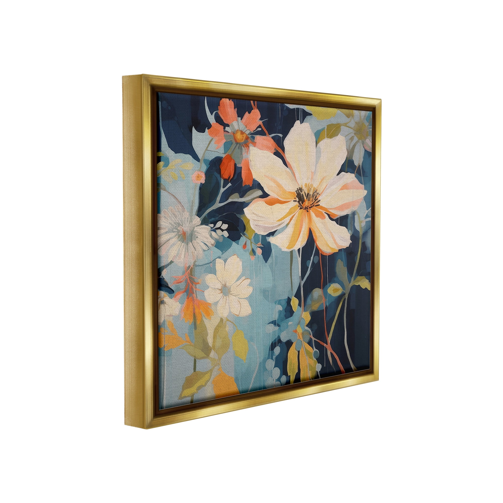 Stupell Industries Varied Flowers Pattern Botanical & Floral Painting Gold Floater Framed Canvas Art Print Wall Art, 25 x 25