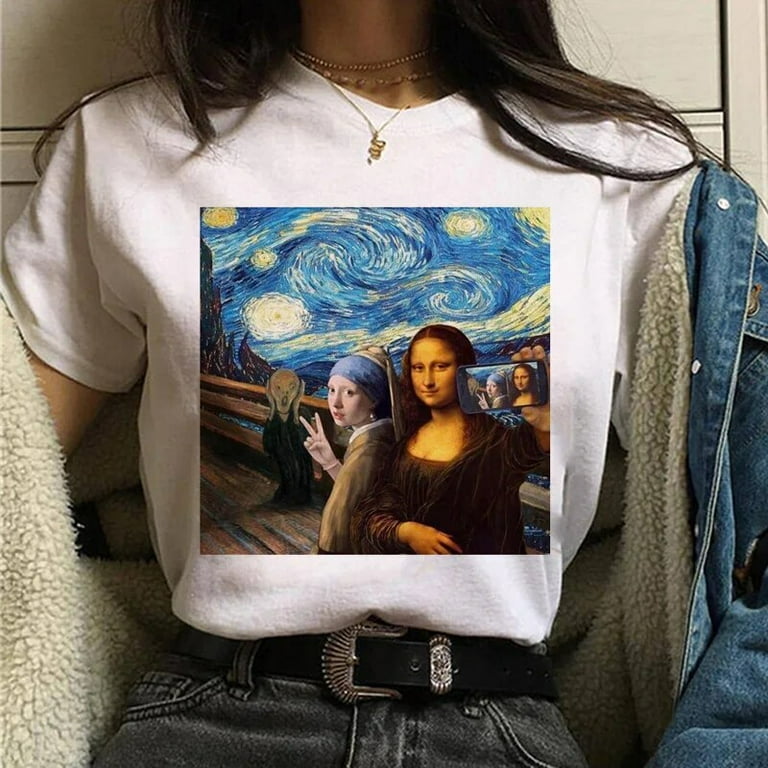 Mona Lisa T Shirt Harajuku Women 90s Funny Vintage White tshirt 