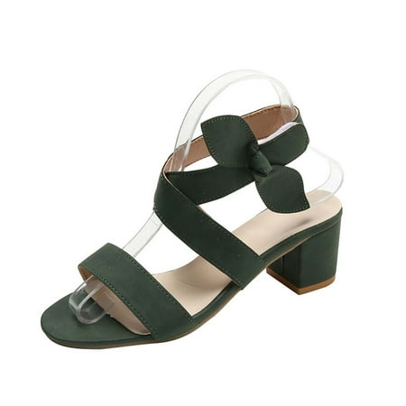 

Summer Savings Clearance! PEZHADA Heels for Women Womens Sandals Peep Toe Sandals Bowknot 6CM High Heels Solid Color Dress Sandals Green