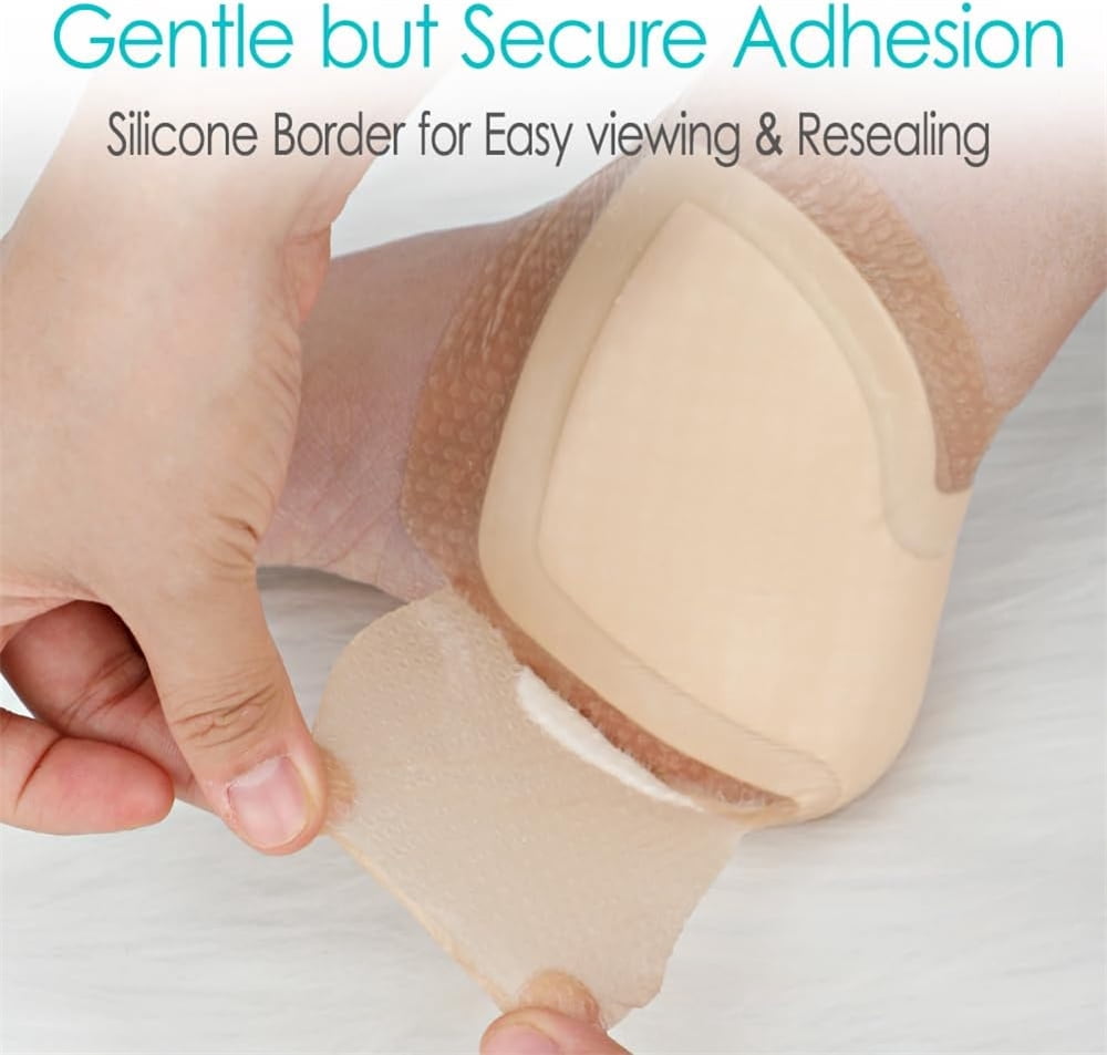 HXRH 4Pcs Waterproof Heel Silicone Foam Dressing Wounds Bandages Adhesive Sacral Bandages with Absorbent Padding for Heel Ulcer Pressure