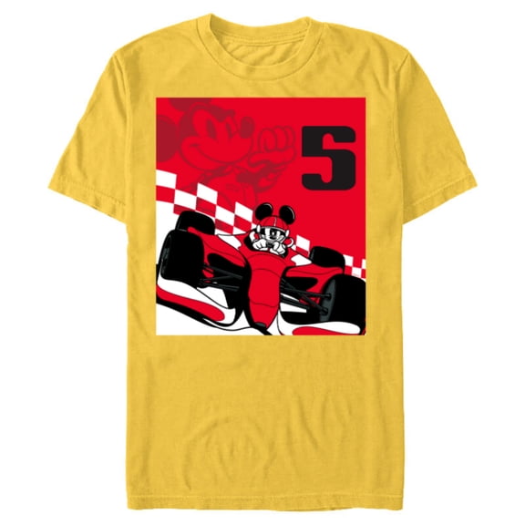 Disney Racing 5th Birthday 5 Years Old Mickey Mouse Race Car - Short Sleeve Blended T-Shirt for Adults - Customized-Yellow