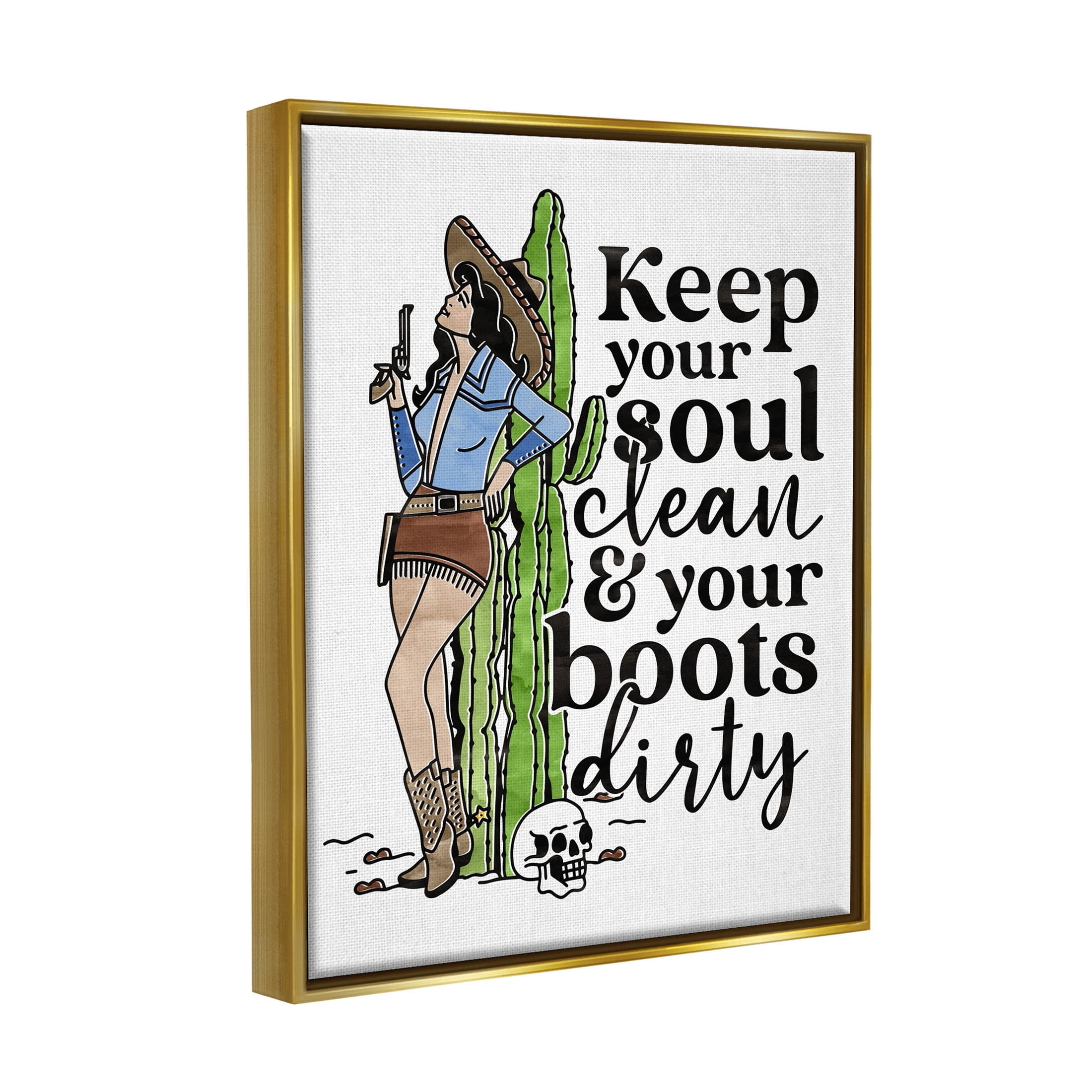 Cowgirl Soul Clean & Boots Dirty Phrase Novelty Graphic Art Metallic Gold Framed Art Print Wall Art
