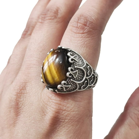 Tiger Eye Ring, Natural Tiger's Eye, June Birthstone Tiger Ring, Silver Jewelry, 925 Silver Ring, Birthday Gift, Heavy Mens Ring, Healing Gemstone, Mans Designer Ring, Christmas, Mens Signet Ring