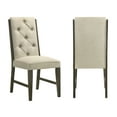 thumbnail image 4 of 7pc Dining Set Extendable Table Tufted Beige Chairs Dark Brown Finish Solid Wood, 4 of 7