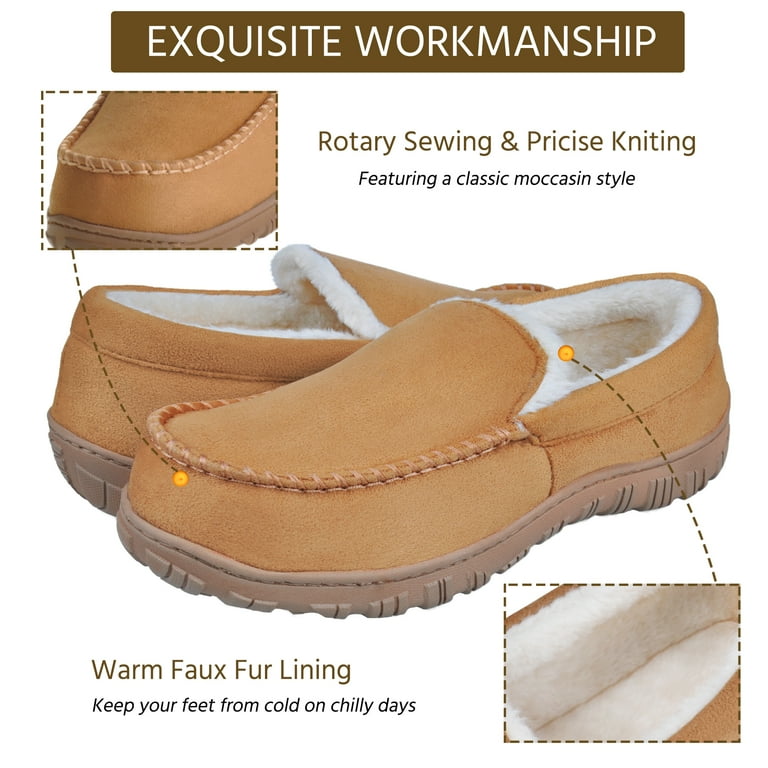 NCCB Mens Slippers House Shoes with Memory Foam Moccasin Slipper Beige Size 13