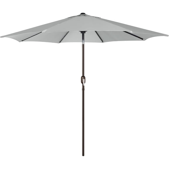 9 Foot Outdoor Patio Umbrella with 8 Ribs Push Button Tilt and Crank Grey