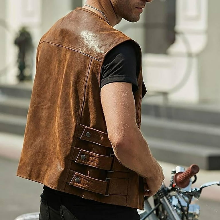 APEXFWDT Mens Motorcycle Faux Leather Vests Classic Black APEXFWDT Mens Motorcycle Faux Leather Vests Classic Black