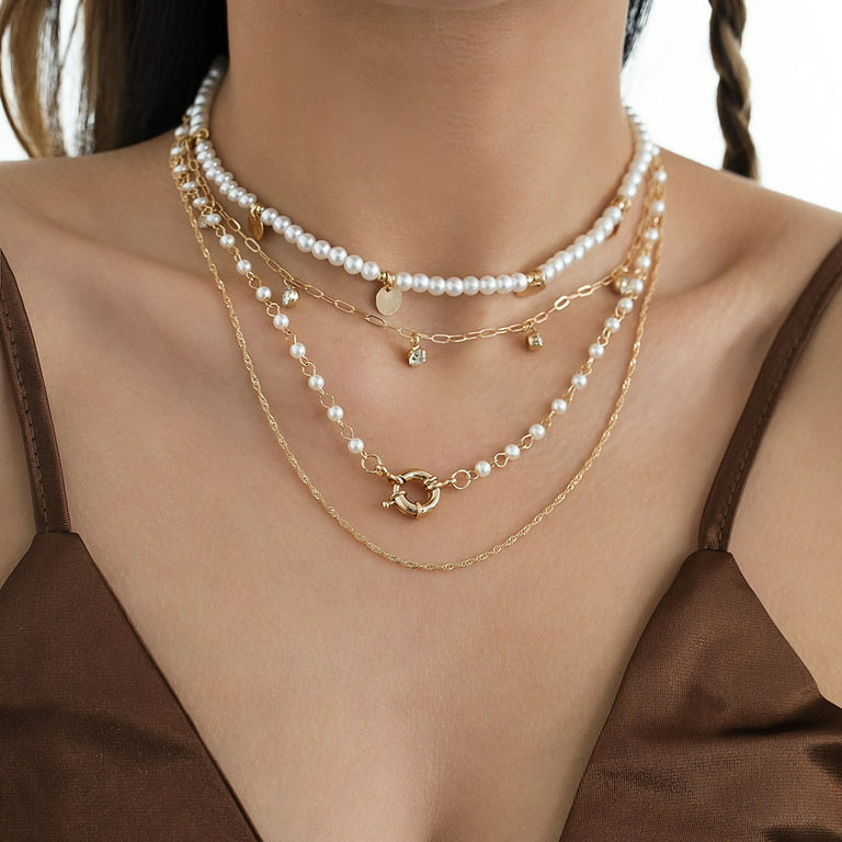 Necklace Get Multi-layer WGOUP Necklace Pearl Necklace Free) 1 Accessories,Gold(Buy Necklace Texture Metal 2