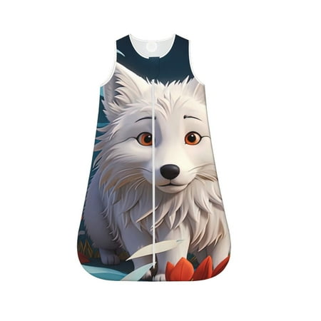 

Honeii White Wolf With Flowers Print Unisex Babies Sleepbag Wearable Blanket Baby Sleeveless Sleeping Bag-Large