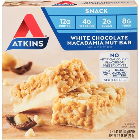 White Chocolate Bunny - Atkins White Chocolate Macadamia Nut Bar, 1.41oz, 5-pack (Snack Bar)