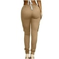 thumbnail image 2 of YYDGH Women's Stretch Skinny Cargo Pants Casual High Waist Drawstring Joggers Pant Butt Lift Pencil Trousers with Pockets Khaki M, 2 of 5