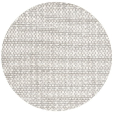 SAFAVIEH Revive Stacy Geometric Polyester Area Rug, Ivory/Taupe, 6'7" x 6'7" Round