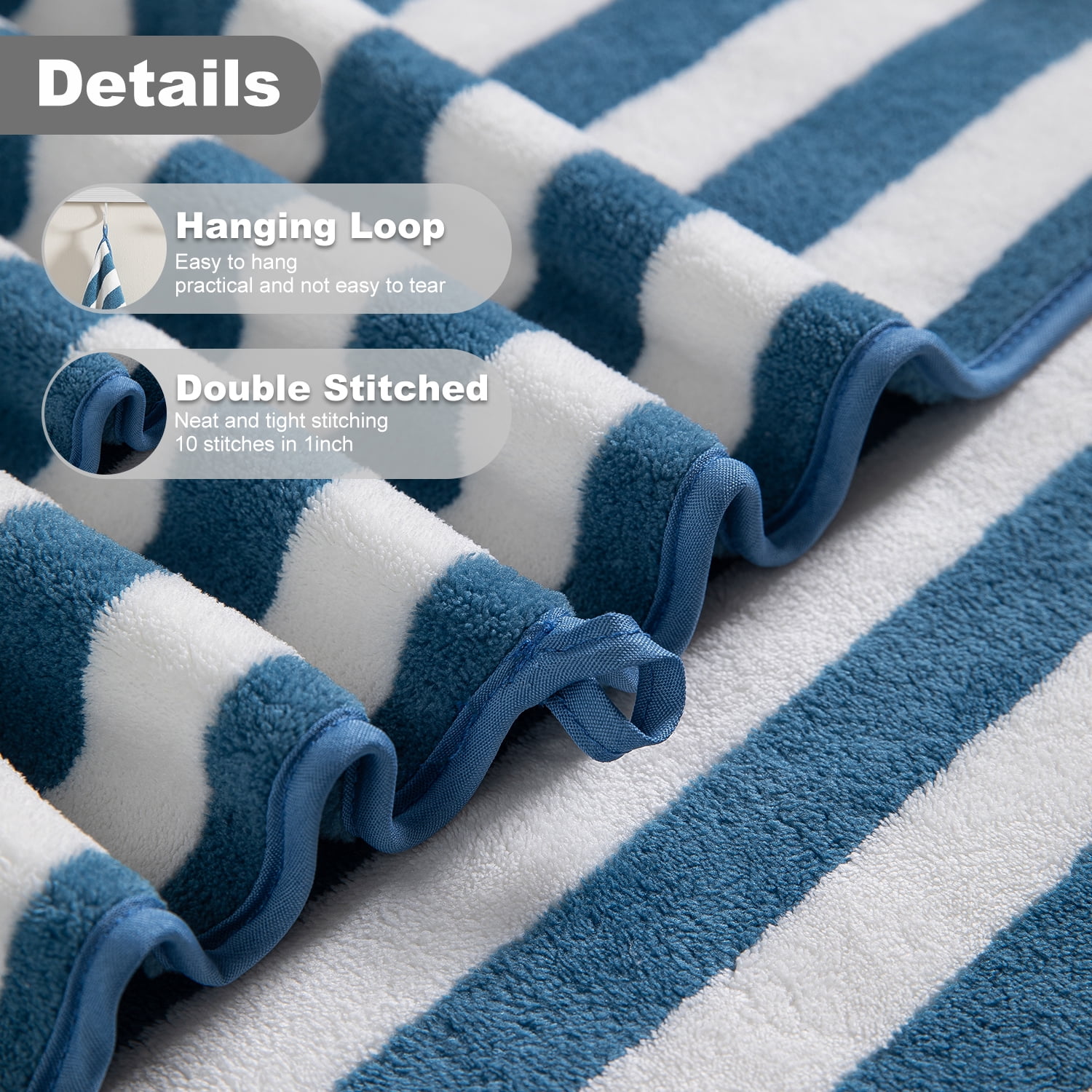 Smuge 12 Pcs Stripe Family Bath Towels Set - 4 Bath Sheet Towels, 4 Hand Towels, 4 Washcloths, Microfiber Soft Shower Towel for Bathroom Gym Spa(Blueberry)