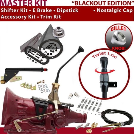 American Shifter AOD Shifter Kit Black 10 in. E Brake Cable Clamp Clevis Trim Kit Dipstick for EF0F9