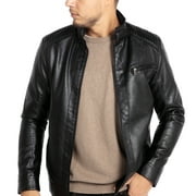 WULFUL Men's Stand Collar Leather Jacket Motorcycle Faux Leather Jackets Outwear