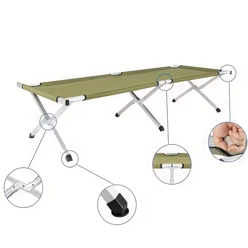 75-Inch Flat-Laying Folding Camping Cot Outdoors, Portable Elevated Guest Bed with Carry Bag, Heavy-Duty 600D Oxford, Green