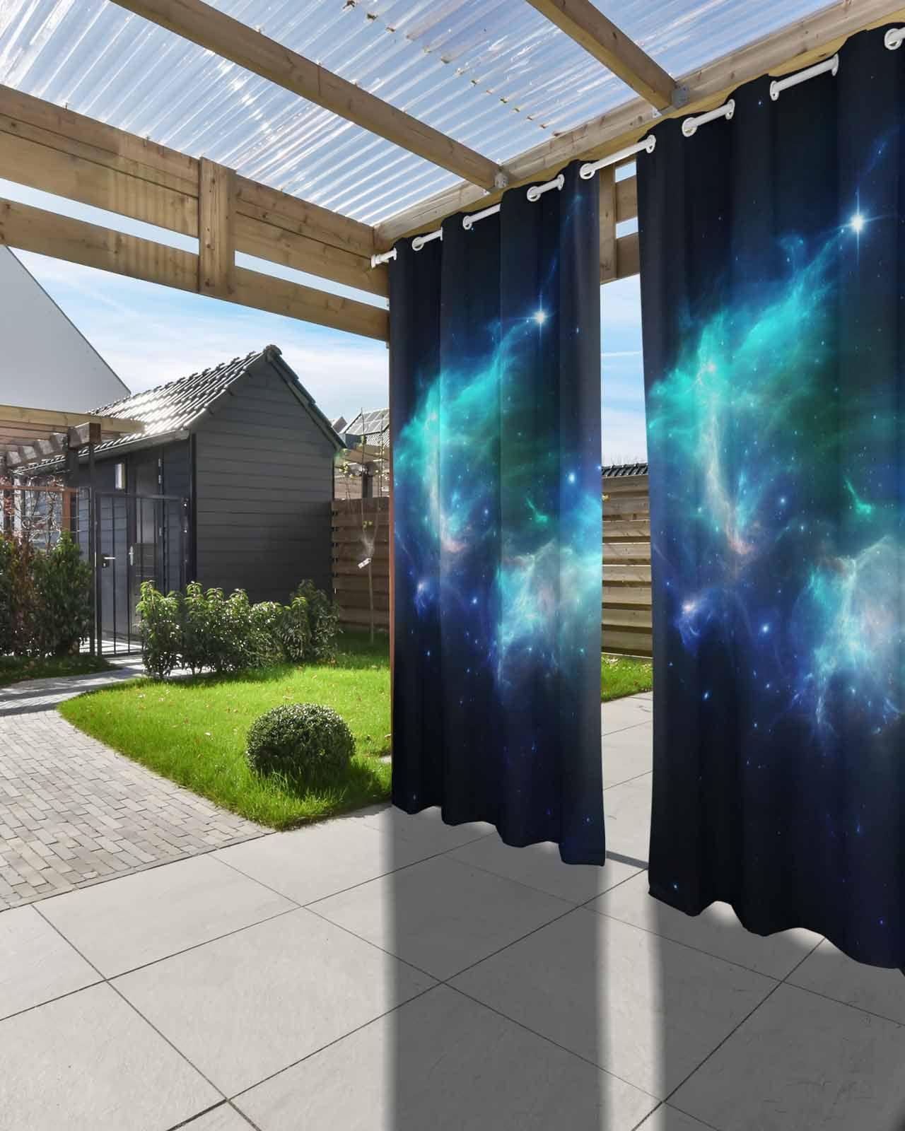 Navy Blue Black Outdoor Curtains for Patio, Stars Sky Modern Art Privacy Drapes Grommet Waterproof Outside Curtains for Porch/Cabana/Balcony 54"x 108", 1 Panel