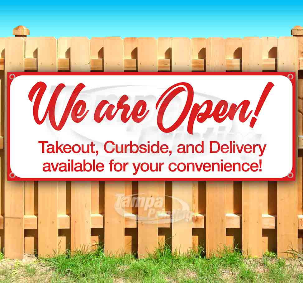 Many Sizes Available Now Open Takeout & Delivery 13 oz Heavy Duty Vinyl Banner Sign with Metal Grommets Advertising Store New 52 x 120 Flag, 