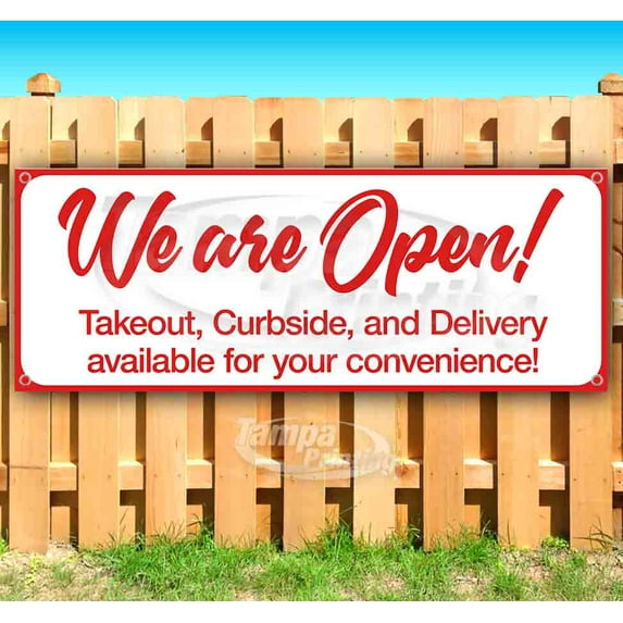 We Are Open For Convenience 13 oz Vinyl Banner With Metal Grommets