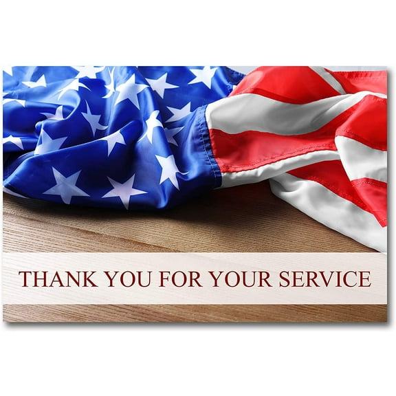 Small World Greetings American Flag Thank You For Your Service Cards 24 Count - Blank Inside with White Envelopes - Patriotic - Veteran's Day - Military - A2 Size (5.5" x 4.25")