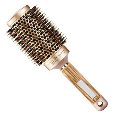 FeelGlad 2 Packs Nano Thermal Ceramic and Ionic Round Barrel Hair Comb Brushes, 2 Inch Boar Bristle Hair Comb Brushes for Hair Drying, Styling, Gold