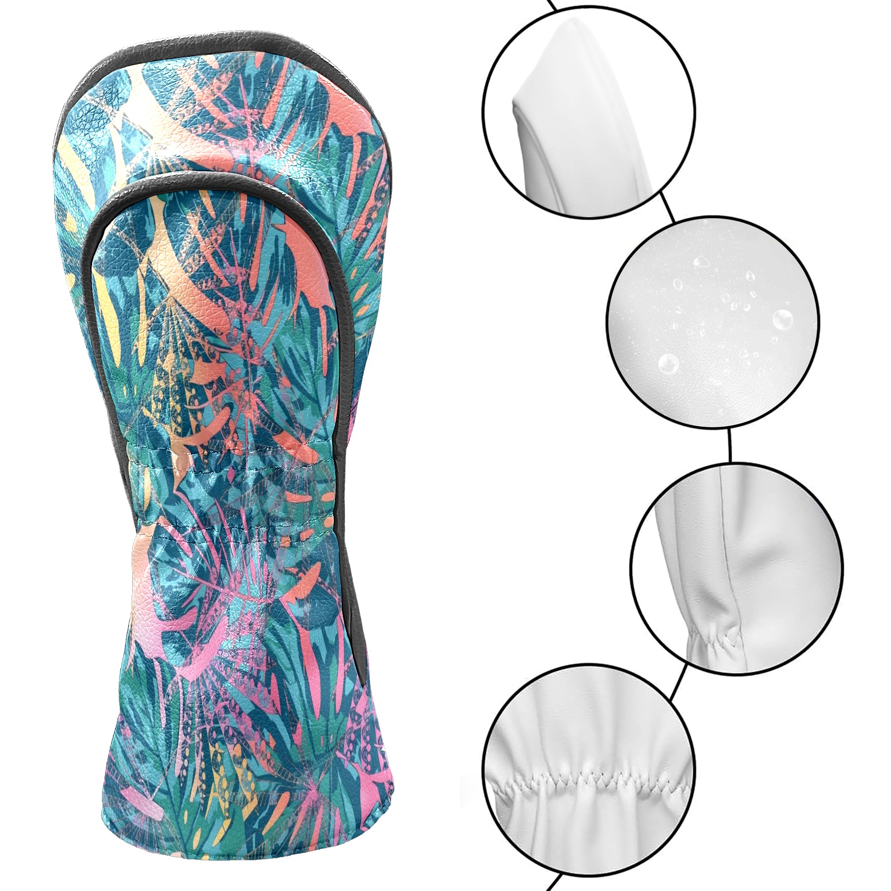 Golf Club Covers, Green Floral Premium PU Leather Driver Hybrid Putter Head Covers with Velvet Lining, Waterproof Golf Gifts for Men Women